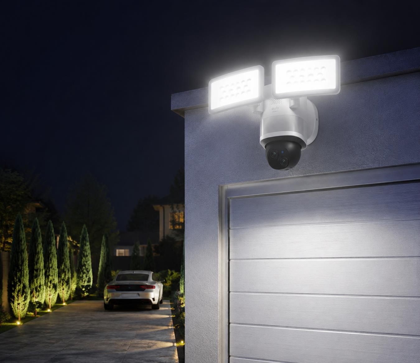 eufy Floodlight Camera E340 illuminating a driveway